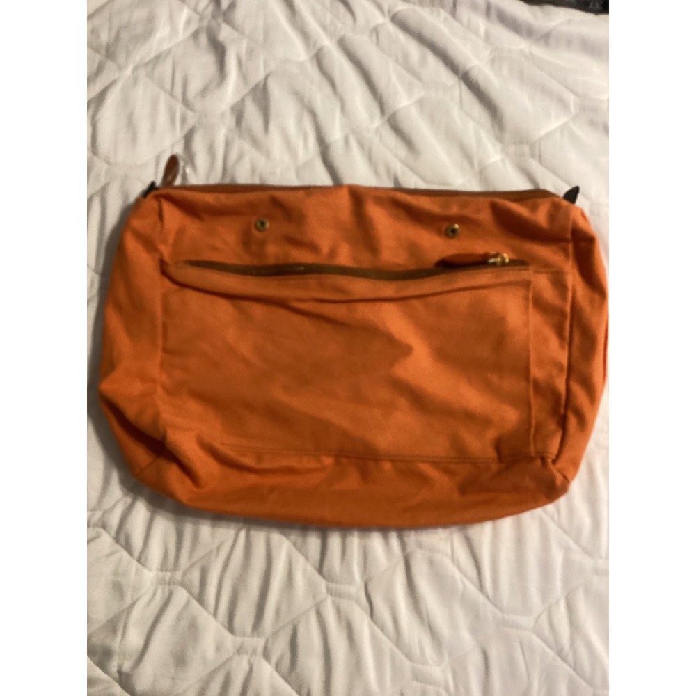 Old Trend Modern Vintage Orange Canvas Leather Trim Clutch Bag Zippered Pouch